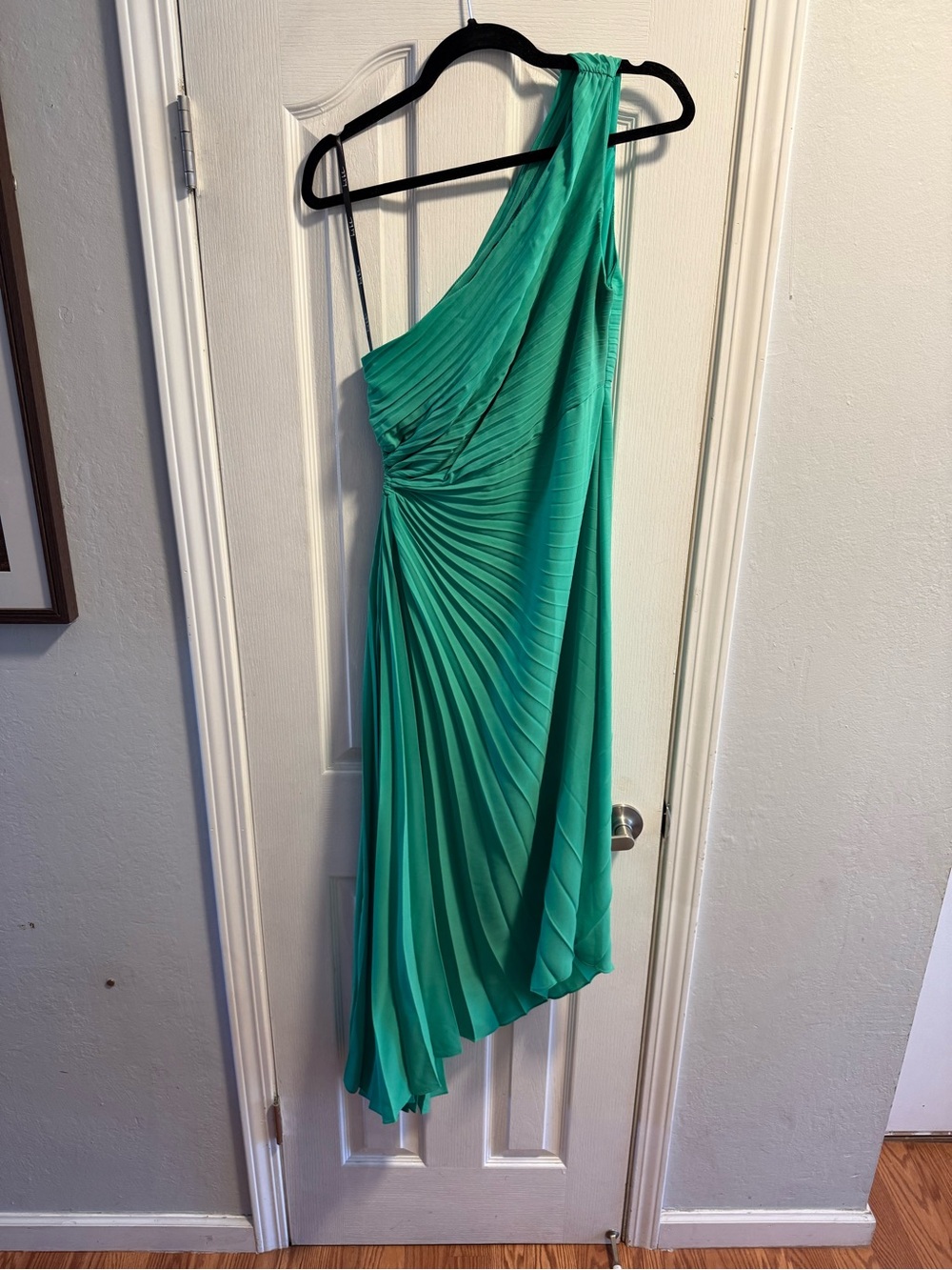 Nicole Miller One-Shoulder Green Pleated Evening Dress